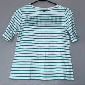 Christopher & Banks Teal and White Striped Long Sleeve Top
